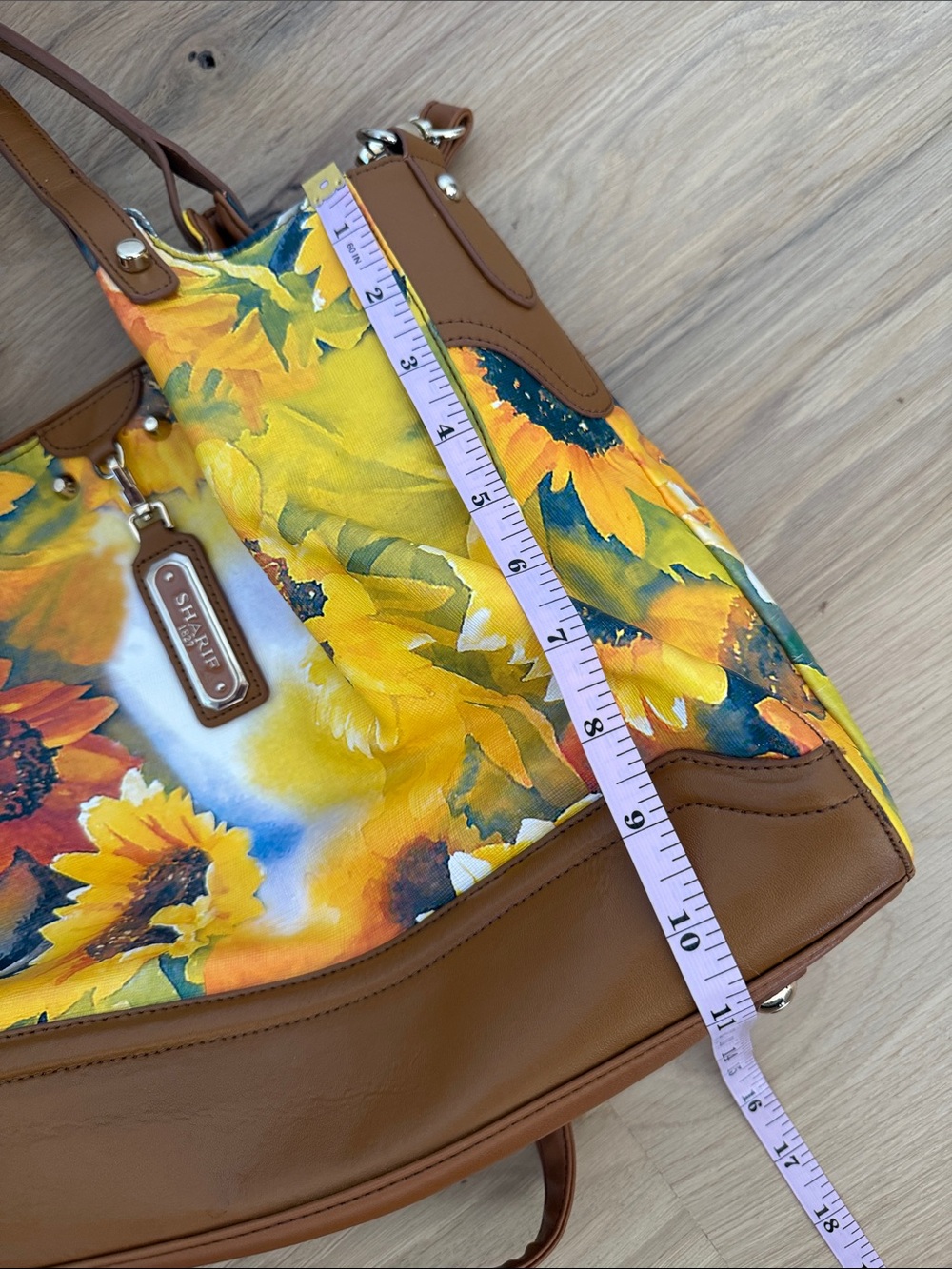 🌻 Sharif Sunflower Satchel Bag with Leather Trim - Picture 12 of 16